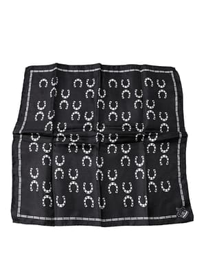Dolce & Gabbana Black Horseshoe Silk Square Handkerchief Scarf