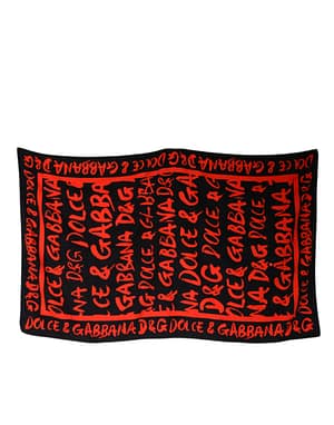 Dolce & Gabbana Black Red Logo Print Cotton Beach Towel