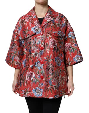 Dolce & Gabbana Red Floral Jacquard Button Down Coat Jacket