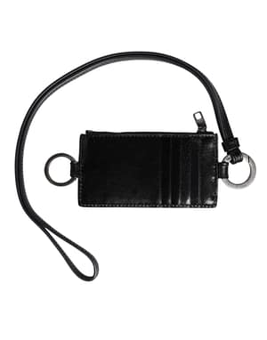 Dolce & Gabbana Black Leather Logo Embossed Lanyard Card Holder Wallet