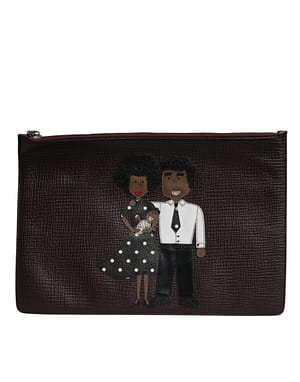 Dolce & Gabbana Brown Leather #DGFAMILY Embellished Men Clutch Pouch Bag