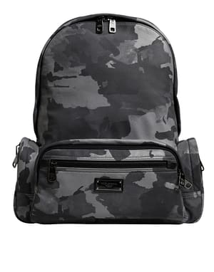 Dolce & Gabbana Gray Cotton Camouflage Logo Plaque Backpack Bag