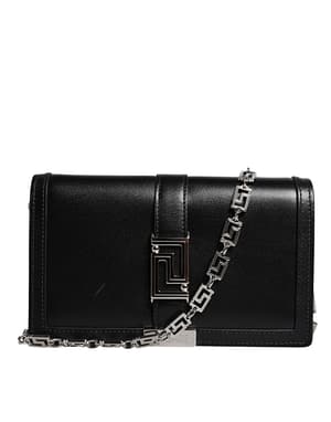Versace Black Calfskin Leather Chain Strap Shoulder Crossbody Bag