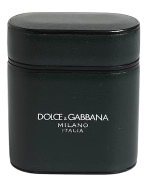 Dolce & Gabbana Green Calfskin Leather Logo Print Flip Holder Airpods Case