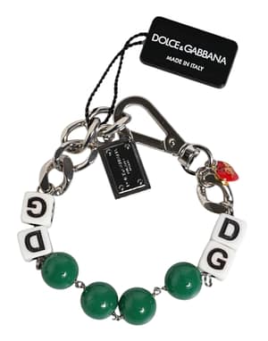 Dolce & Gabbana Silver Tone Brass Bead Dice Logo Embellish Charm Bracelet