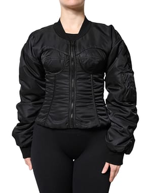 Dolce & Gabbana Black Nylon Full Zip Bustier Corset Jacket