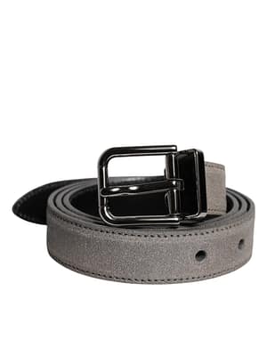 Dolce & Gabbana Gray Leather Silver Tone Metal Buckle Belt
