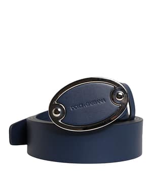 Dolce & Gabbana Blue Leather Classic Metal Logo Buckle Belt
