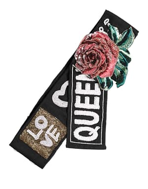 Dolce & Gabbana Black Stretch Multicolor Embellished Waist Belt