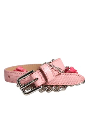 Dolce & Gabbana Pink Embelished Roses Textured Leather Belt
