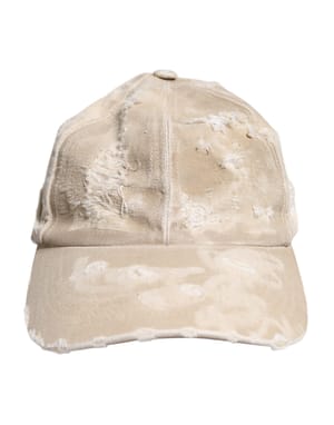 Dolce & Gabbana Beige Tattered Cotton 6 Panels Baseball Cap