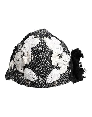 Dolce & Gabbana Black Wool White Floral Embellished Cloche Hat