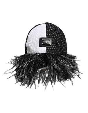 Dolce & Gabbana White Black Polka Dot Feathers Baseball Cap