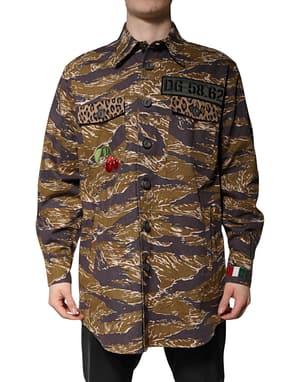 Dolce & Gabbana Brown Leopard Cotton Collared Coat Jacket