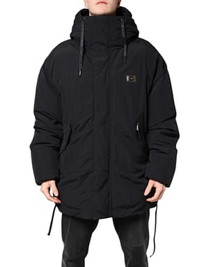Dolce & Gabbana Black Nylon Full Zip Hooded Parka Jacket