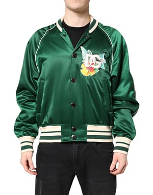 Dolce & Gabbana Green Floral DG Logo Full Zip Bomber Jacket