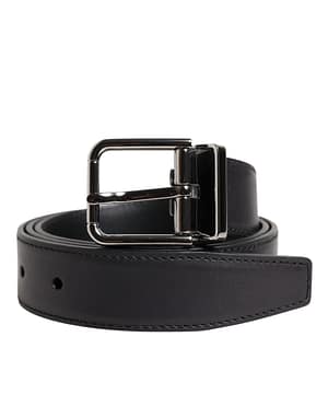 Dolce & Gabbana Black Classic Calf Leather Silver Buckle Belt