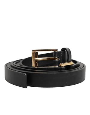 Dolce & Gabbana Black Double Strap Leather Gold Buckle Belt