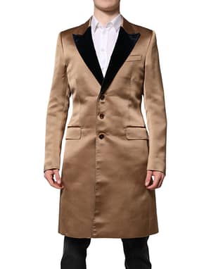 Dolce & Gabbana Brown Silk Single Breasted Trench Coat Jacket