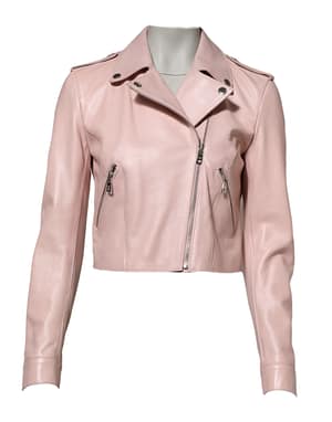 Dolce & Gabbana Light Pink Collar Leather Women Biker Jacket
