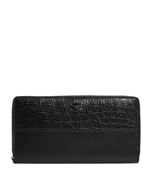 Dolce & Gabbana Black Leather Logo Plaque Zip Around Continental Wallet