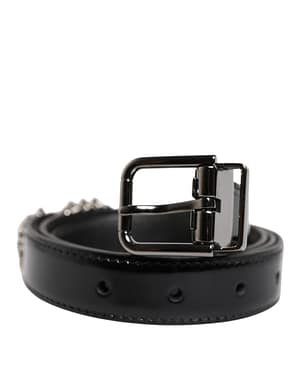 Dolce & Gabbana Black Embellished Metal Logo Buckle Belt