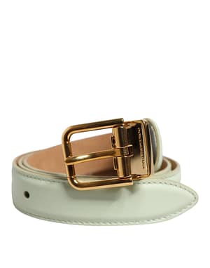 Dolce & Gabbana Light Green Leather Gold Metal Buckle Belt