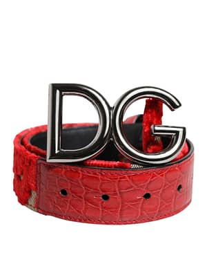 Dolce & Gabbana Red Viscose Silver DG Logo Metal Buckle Belt