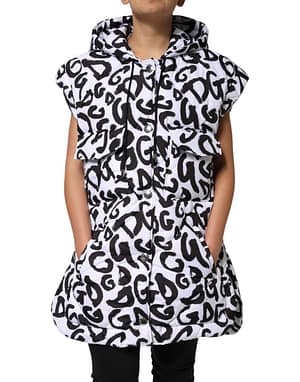 Dolce & Gabbana White DG Mania Hooded Sleeveless Puffer Jacket