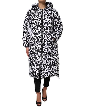 Dolce & Gabbana Black White DG Mania Hooded Long Coat Jacket