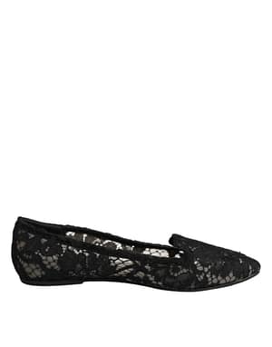 Dolce & Gabbana Black Taormina Lace Slip On Flats Shoes