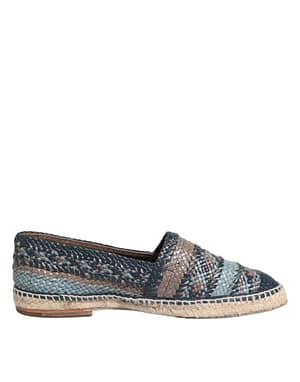 Dolce & Gabbana Blue Gray Woven Leather Buffalo Espadrille Shoes