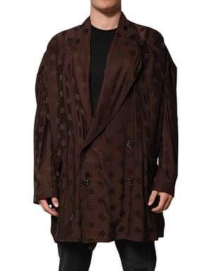 Dolce & Gabbana Brown Polyester Logo Monogram Coat Jacket