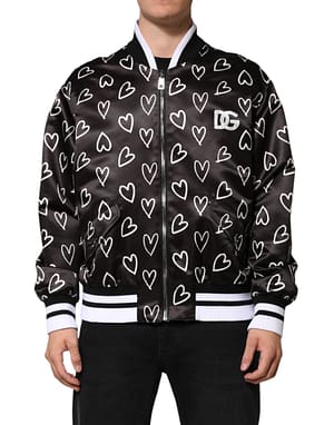 Dolce & Gabbana Black Polyester Heart Print Bomber Jacket