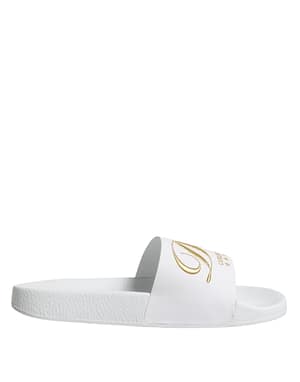 Dolce & Gabbana White Leather Slides Sandals Beachwear Shoes