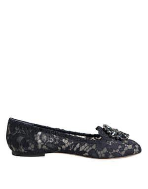 Dolce & Gabbana Blue Taormina Lace Crystals Flats Shoes