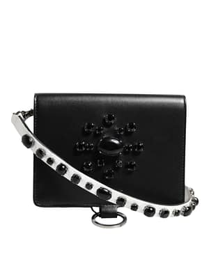 Dolce & Gabbana Black Leather Crystal Embellished Card Holder Wallet