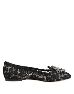 Dolce & Gabbana Black Taormina Lace Crystals Flats Shoes
