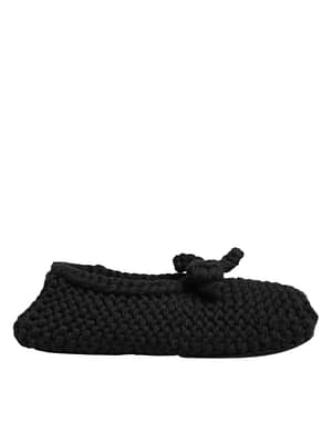 Dolce & Gabbana Black Wool Knit Slip On Ballerina Flats Shoes