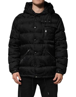 Dolce & Gabbana Black Jacquard Quilted Puffer Hooded Jacket