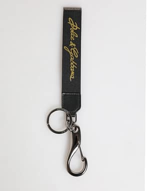 Dolce & Gabbana Black Yellow Polyester DG Logo Silver Keychain Keyring
