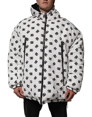 Dolce & Gabbana White DG Monogram Hooded Puffer Jacket