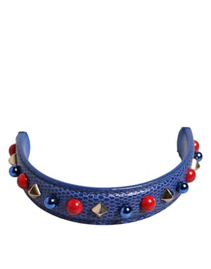 Dolce & Gabbana Blue Embellished Leather Bag Handle Women Shoulder Strap