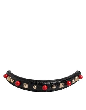 Dolce & Gabbana Black Embellished Leather Bag Handle Women Shoulder Strap