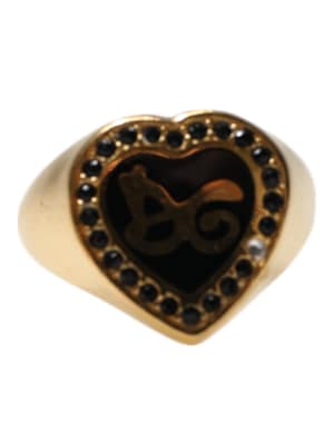 Dolce & Gabbana Gold Brass Crystal DG Logo Heart Women Ring