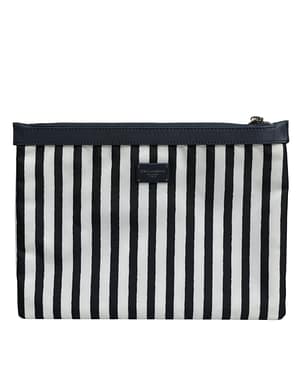Dolce & Gabbana Black White Striped Logo Plaque Clutch Borse Pouch Bag
