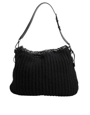 Dolce & Gabbana Black Cashmere Knitted Leather Shoulder Women Borse Bag