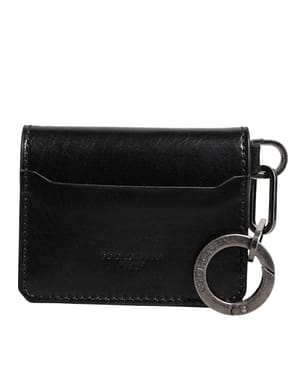 Dolce & Gabbana Wallet Black Leather Logo Embossed Key Chain Card Holder Wallet