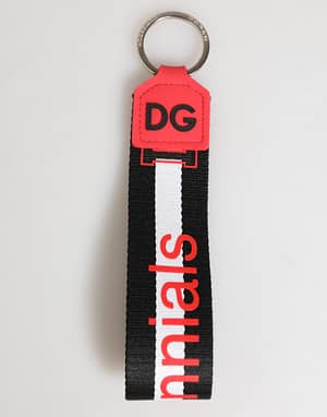 Dolce & Gabbana Red White DG Logo Polyester Brass Holder Keychain Keyring