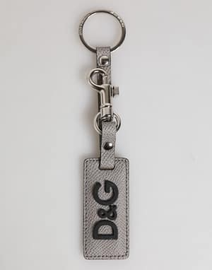 Dolce & Gabbana Gray Leather Logo Metal Ring Keychain Holder Men Keyring